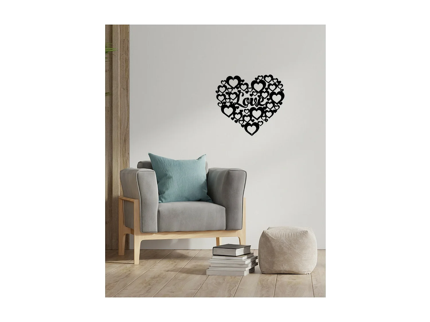 Décoration en Métal Cœur 5, Noir, 50x1,5x45 cm, EPIKASA