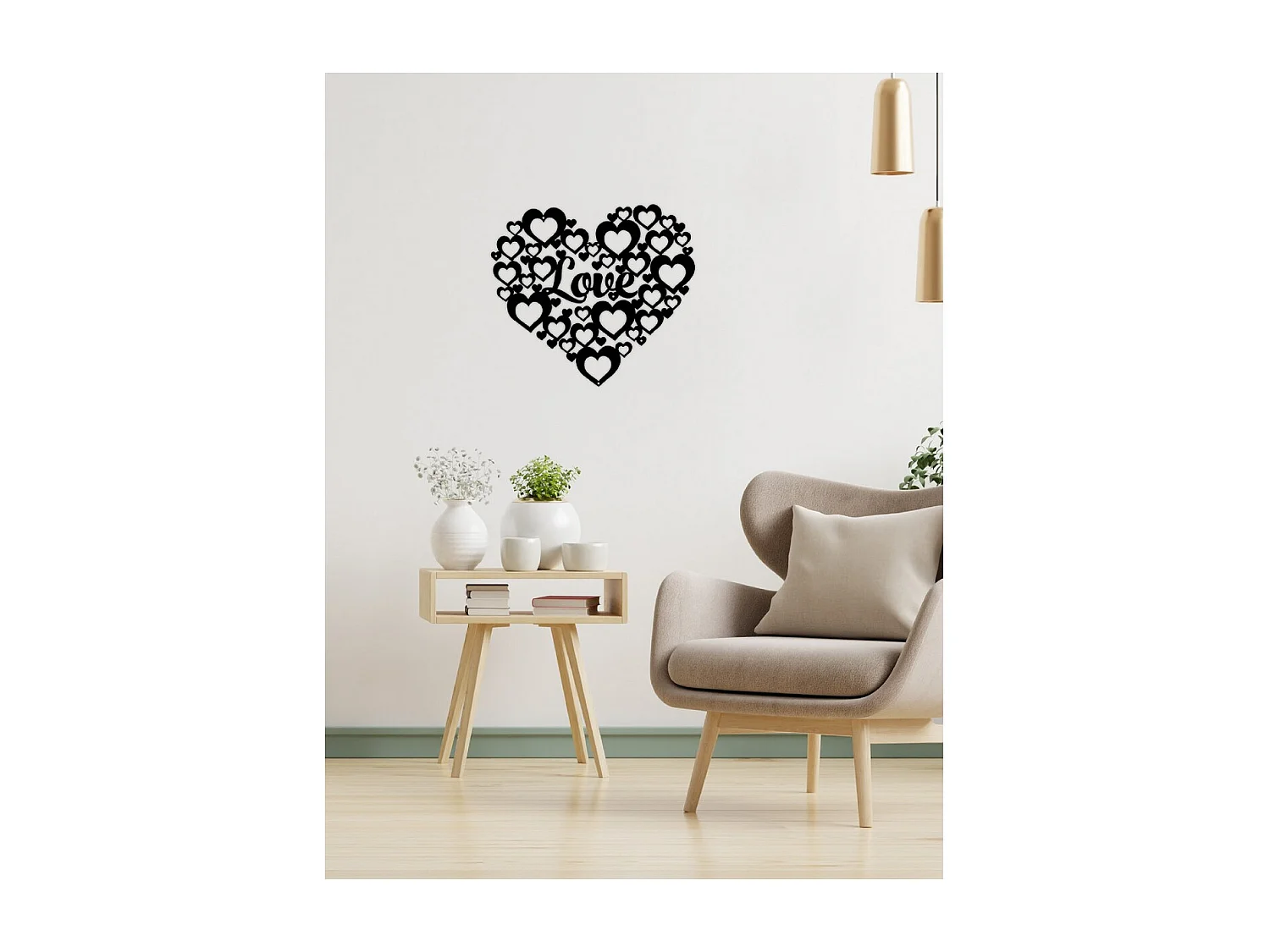 Décoration en Métal Cœur 5, Noir, 50x1,5x45 cm, EPIKASA