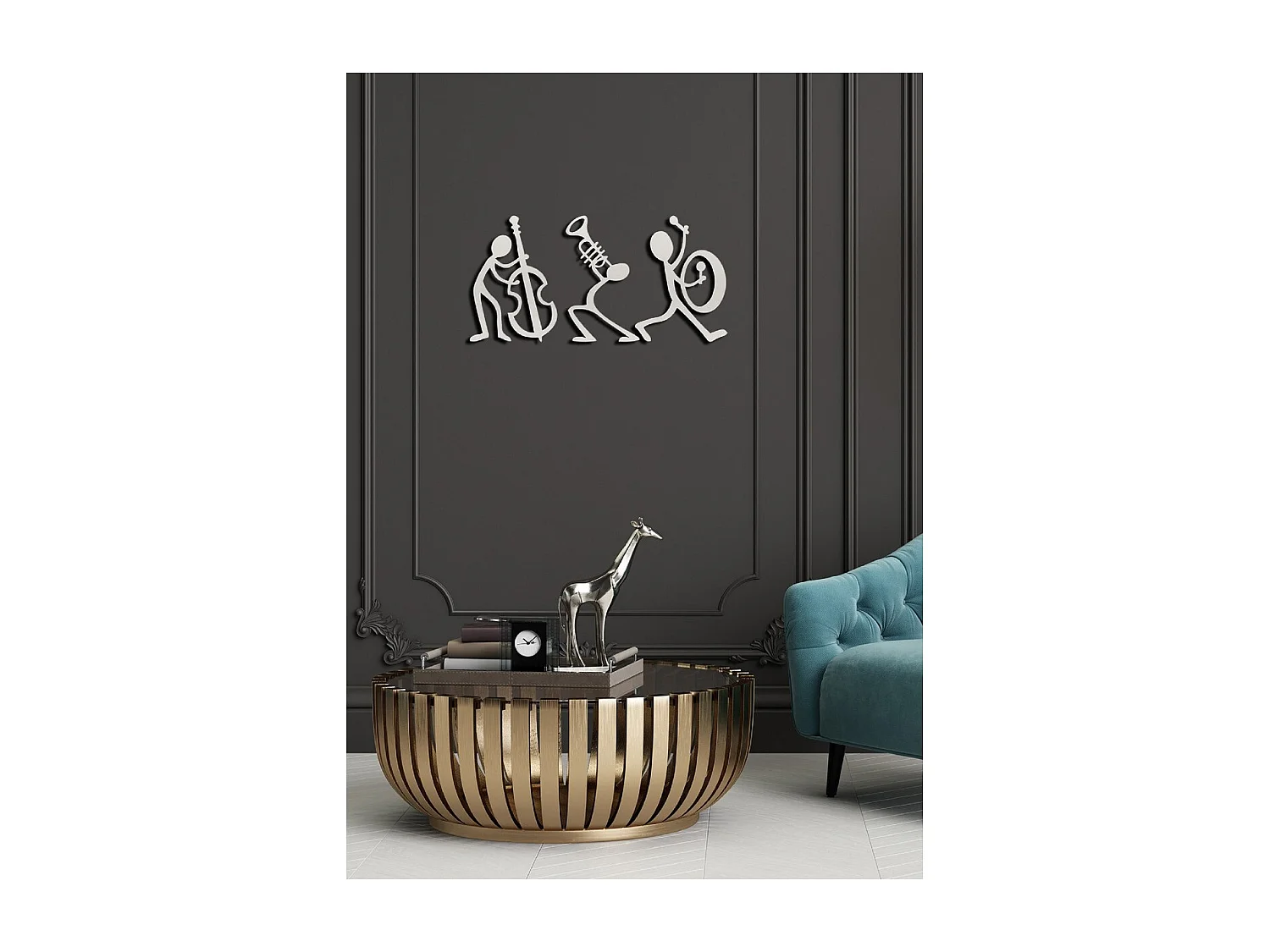 Metalen Decoratie Jazz 8 - Zilver - 83x1,5x42 cm - EPIKASA