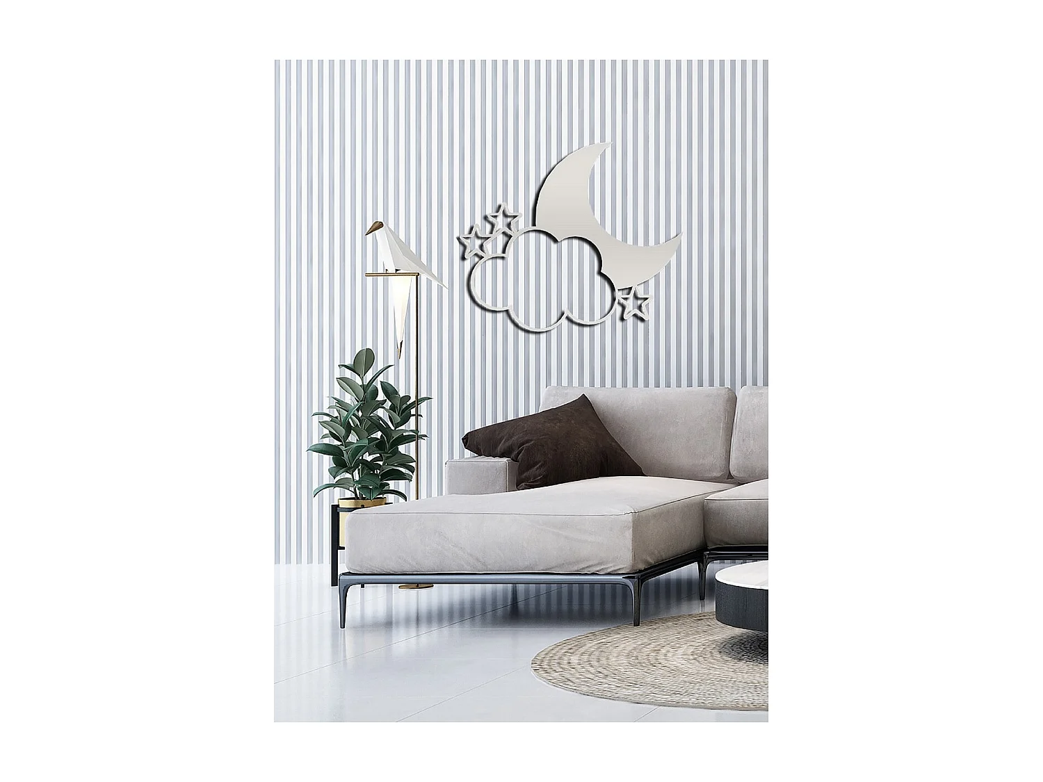 Décoration en Métal Lune 6, Argent, 59x1,5x50 cm, EPIKASA