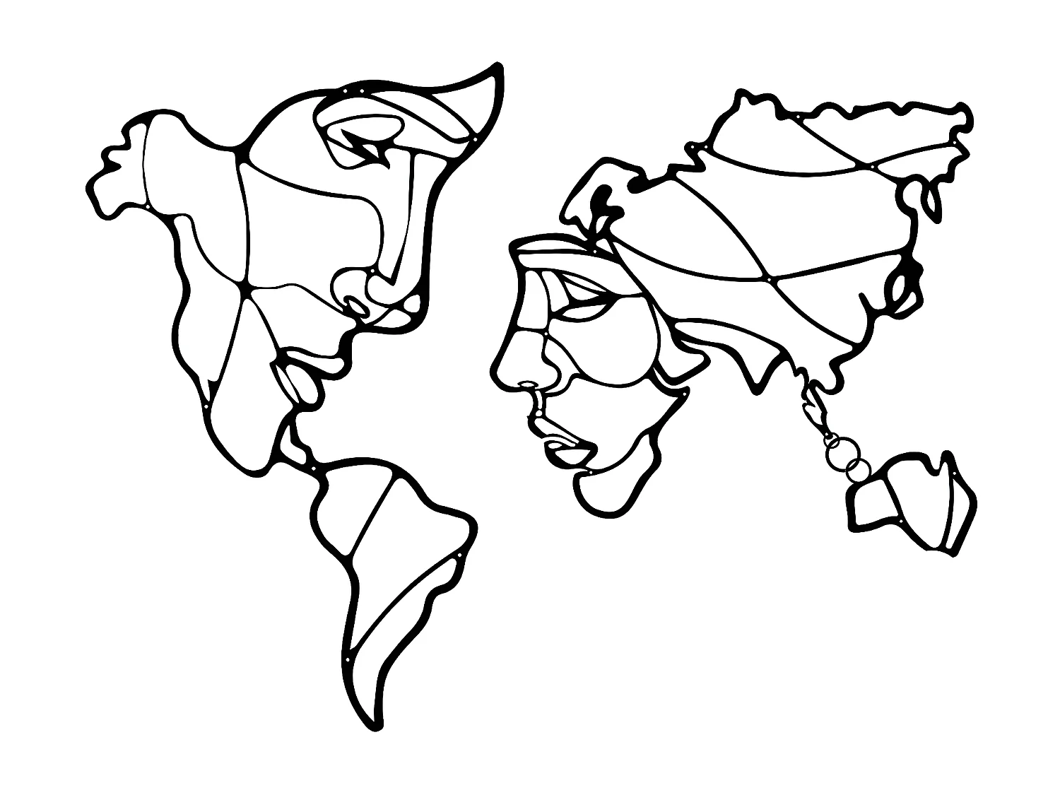 Decoração em Metal Mapa do Mundo 9, Preto, 28x1,5x45 cm, EPIKASA