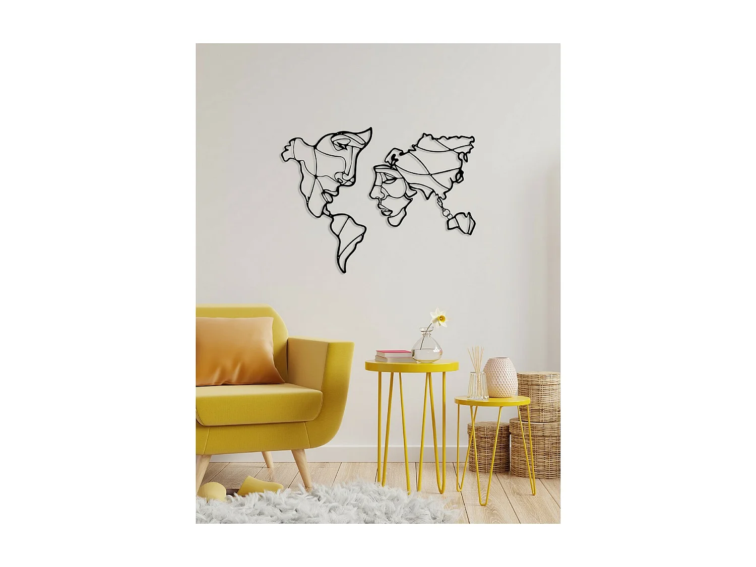 Decoração em Metal Mapa do Mundo 9, Preto, 28x1,5x45 cm, EPIKASA