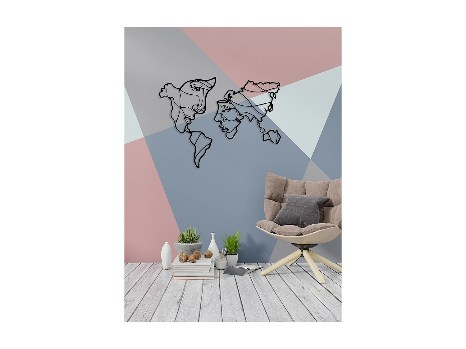 Decoração em Metal Mapa do Mundo 9, Preto, 28x1,5x45 cm, EPIKASA