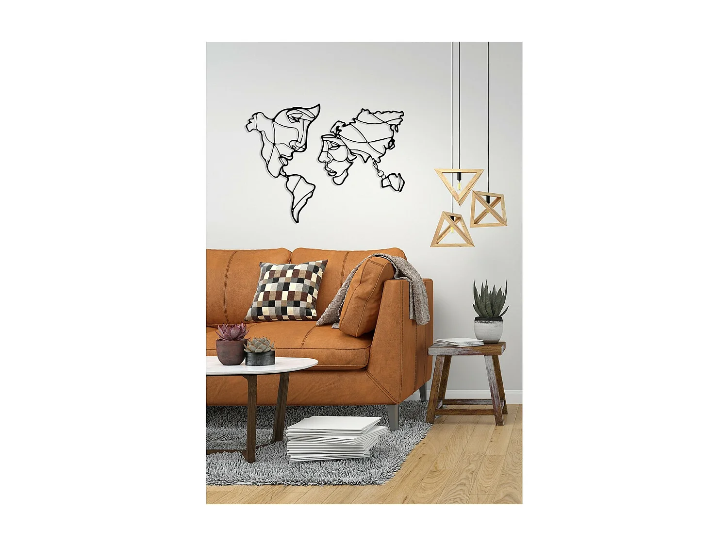 Decoração em Metal Mapa do Mundo 9, Preto, 28x1,5x45 cm, EPIKASA