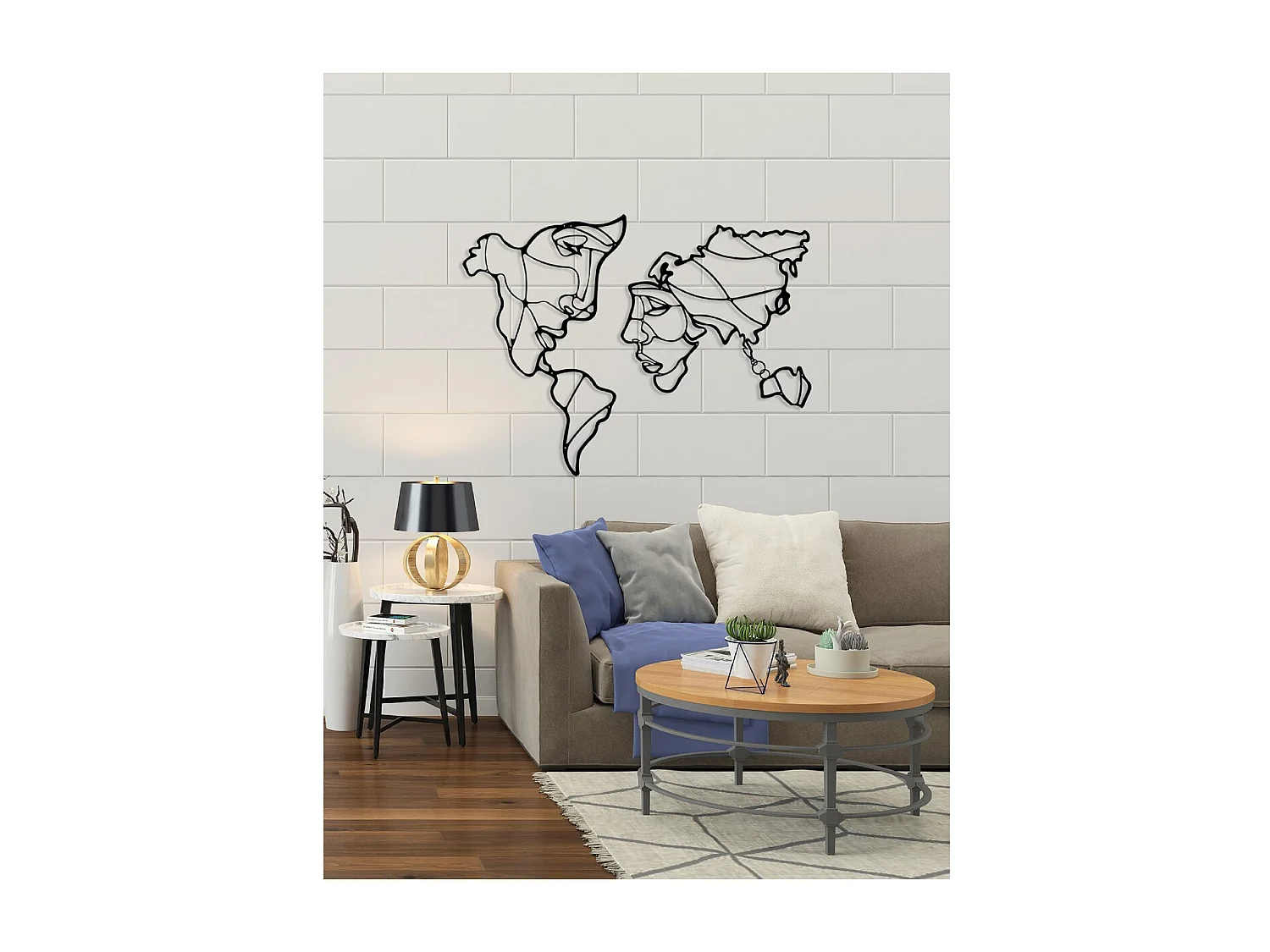 Decoração em Metal Mapa do Mundo 9, Preto, 28x1,5x45 cm, EPIKASA