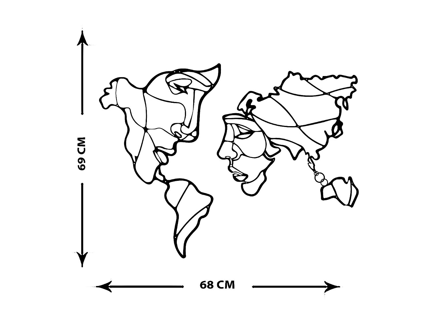 Decoração em Metal Mapa do Mundo 9, Preto, 28x1,5x45 cm, EPIKASA