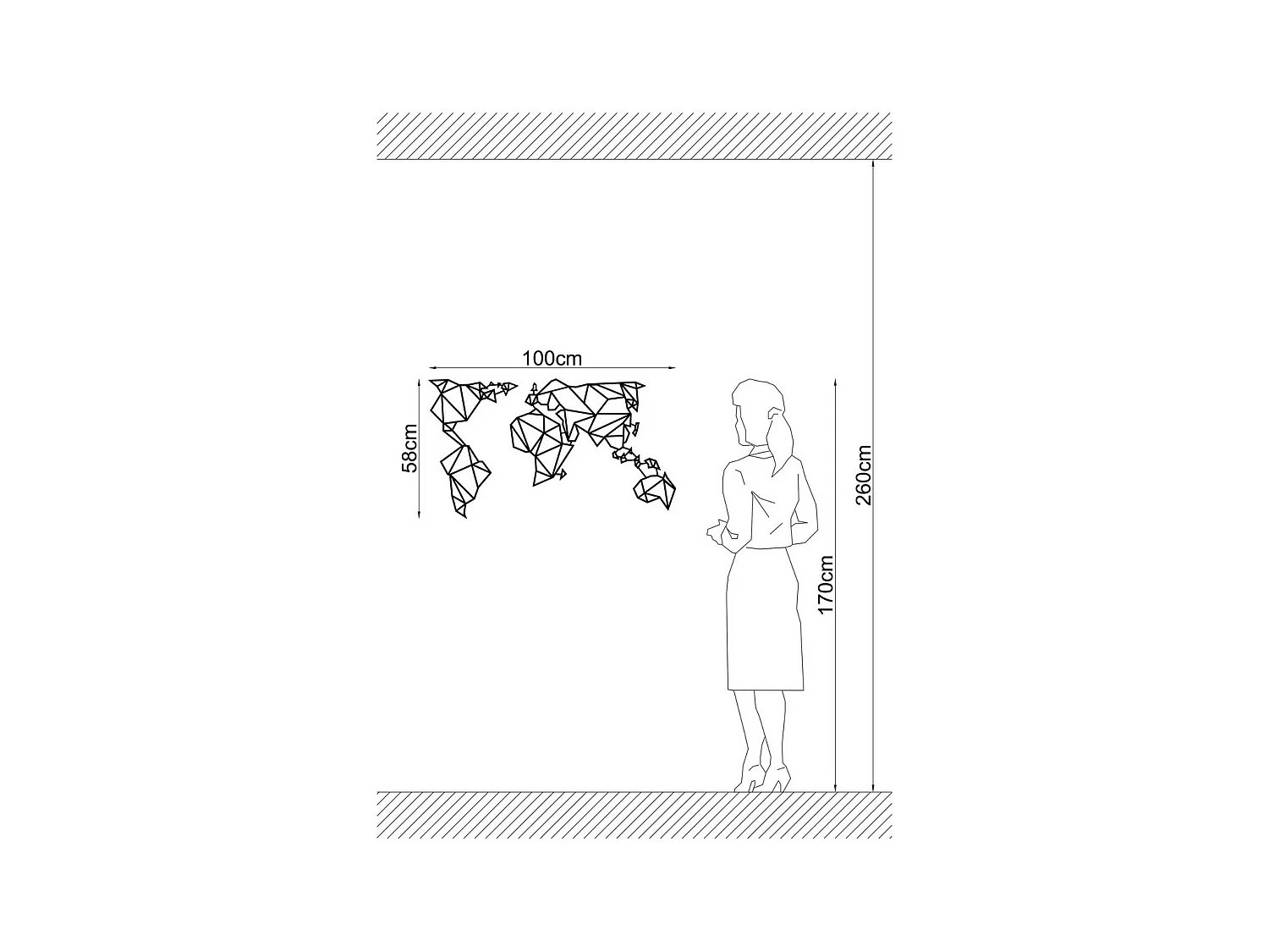 Metalen Decoratie Wereldkaart 15 - Zwart - 100x1,5x58 cm - EPIKASA