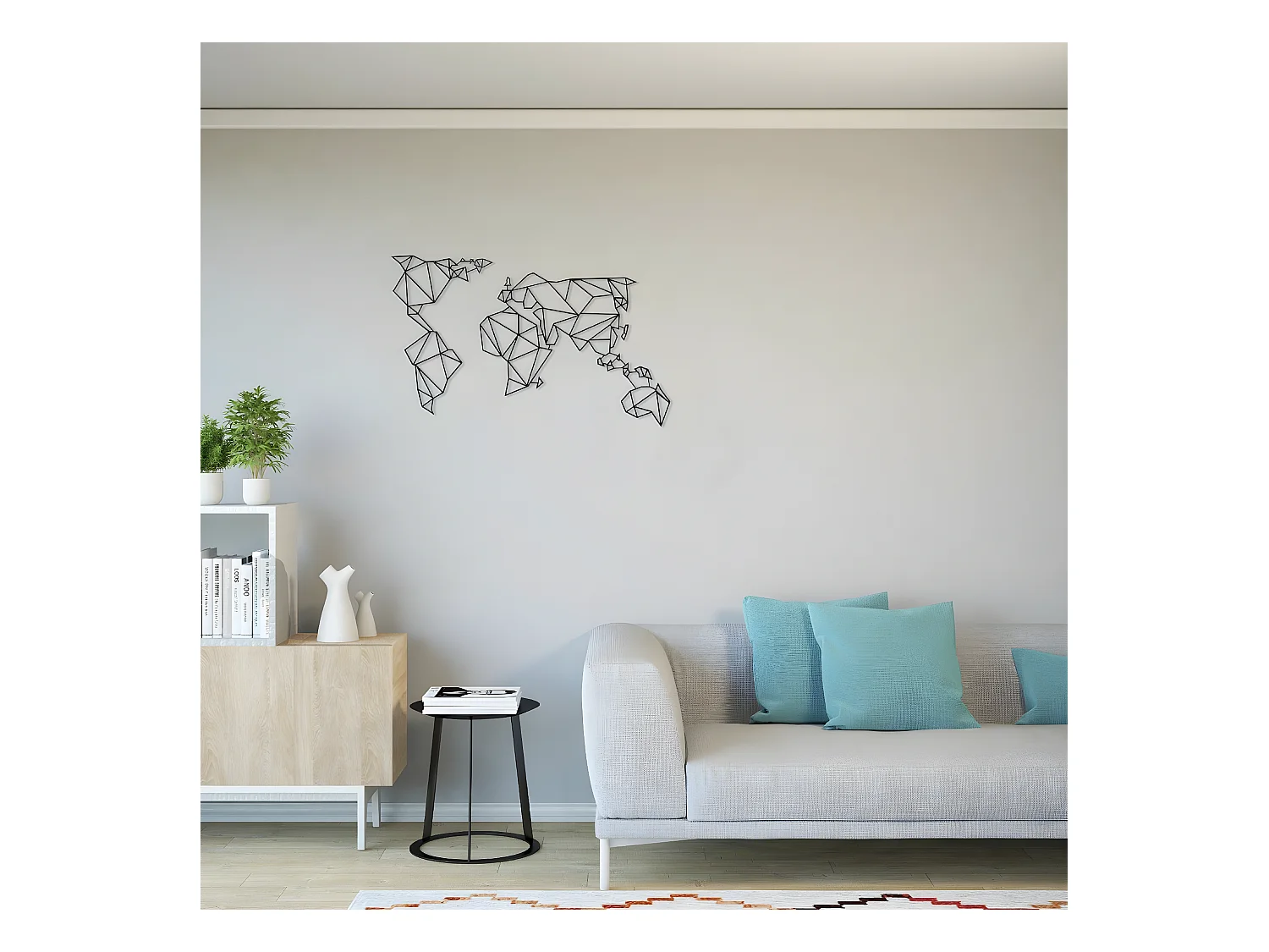 Metalen Decoratie Wereldkaart 15 - Zwart - 100x1,5x58 cm - EPIKASA