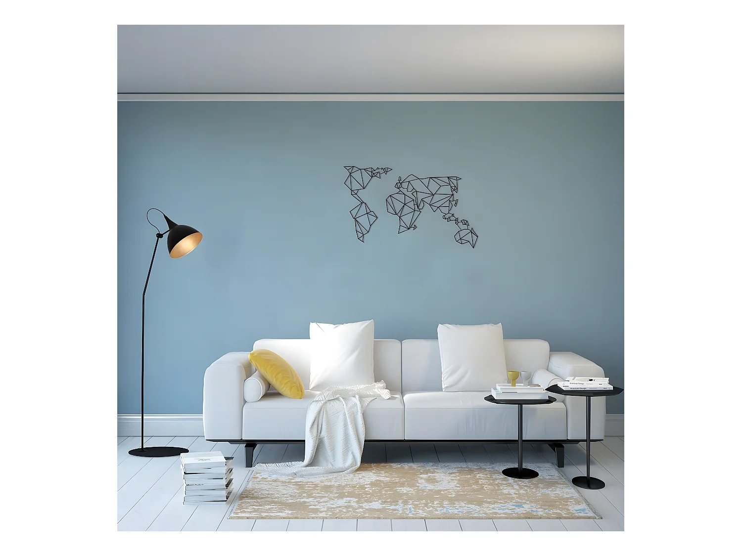 Metalen Decoratie Wereldkaart 15 - Zwart - 100x1,5x58 cm - EPIKASA