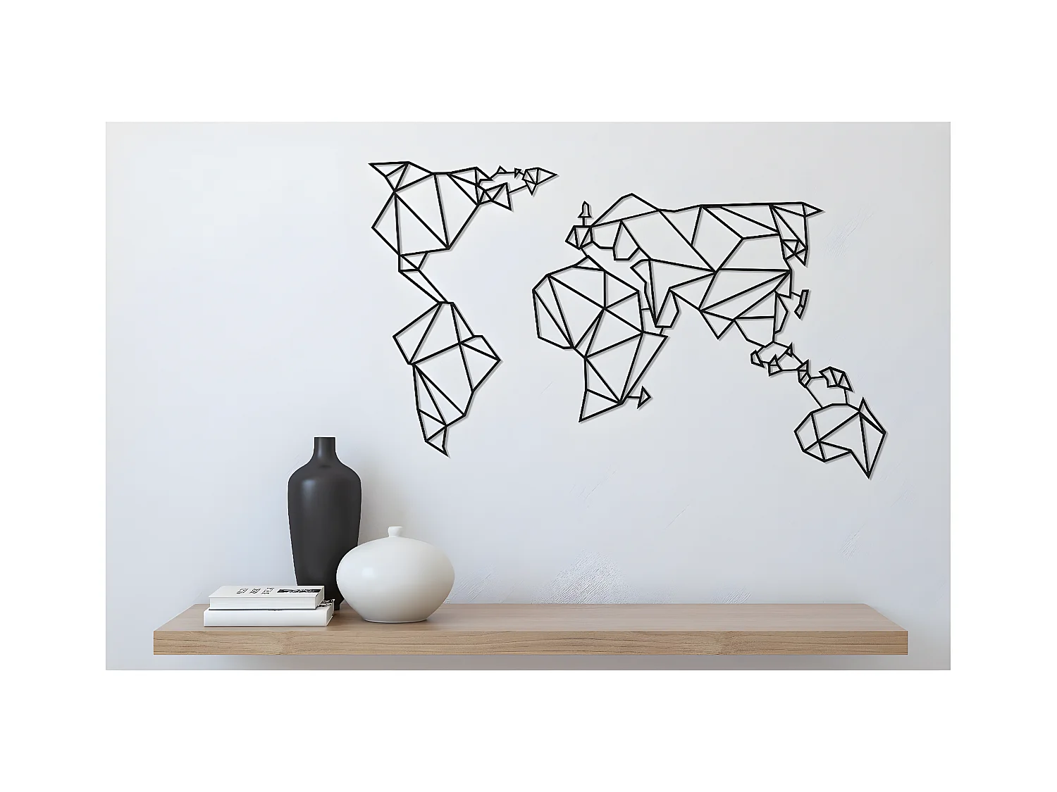 Metalen Decoratie Wereldkaart 15 - Zwart - 100x1,5x58 cm - EPIKASA