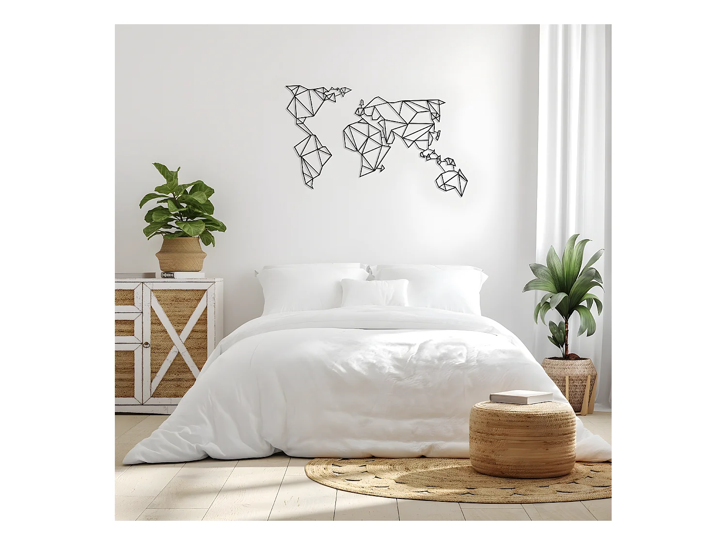 Metalen Decoratie Wereldkaart 15 - Zwart - 100x1,5x58 cm - EPIKASA