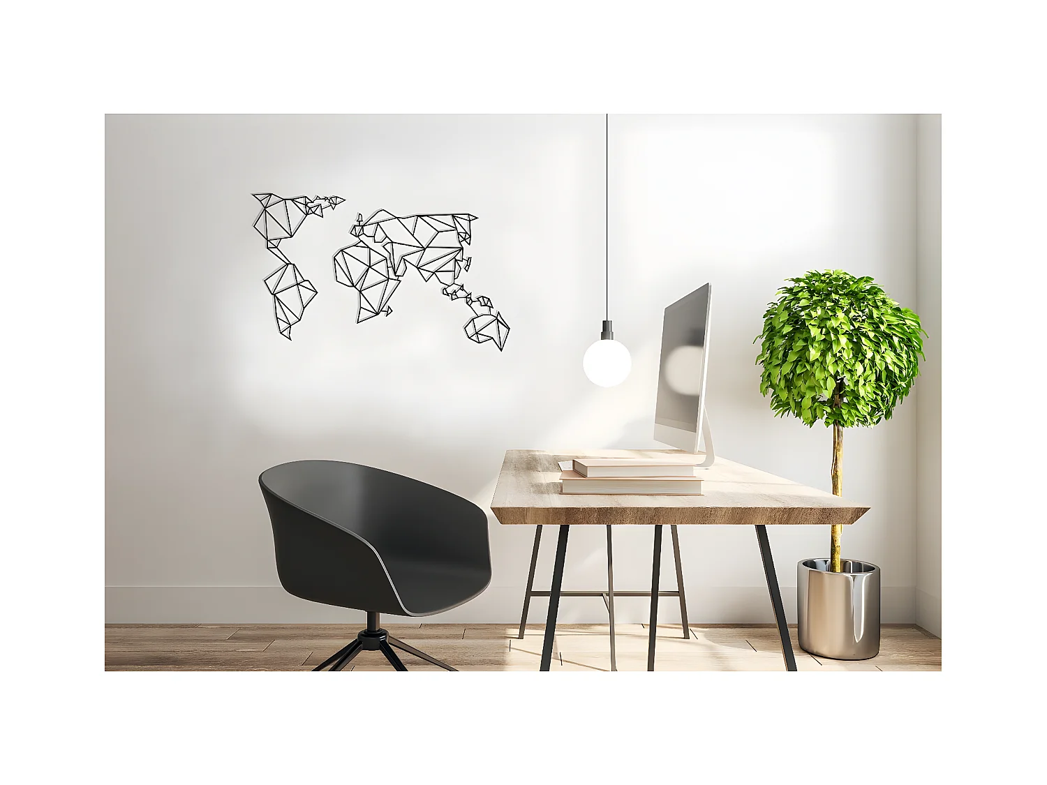 Metalen Decoratie Wereldkaart 15 - Zwart - 100x1,5x58 cm - EPIKASA