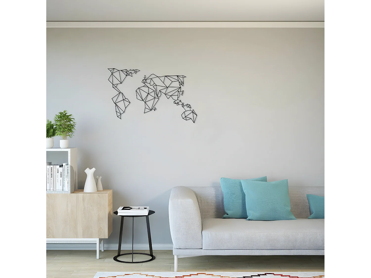 Decoração em Metal Mapa do Mundo 15, Preto, 100x1,5x58 cm, EPIKASA