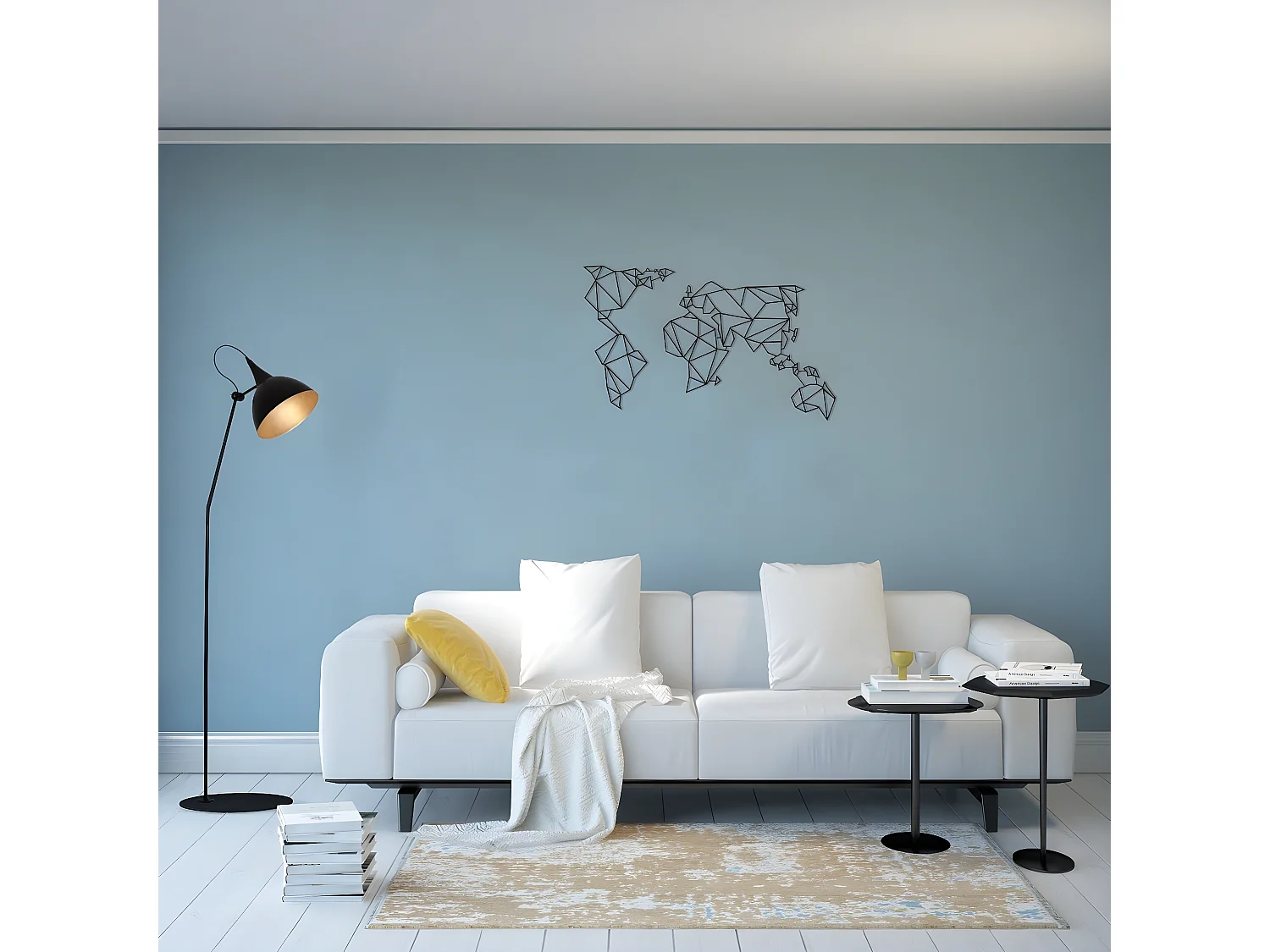 Decoração em Metal Mapa do Mundo 15, Preto, 100x1,5x58 cm, EPIKASA