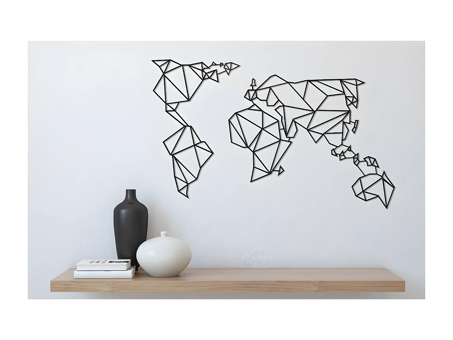Decoração em Metal Mapa do Mundo 15, Preto, 100x1,5x58 cm, EPIKASA