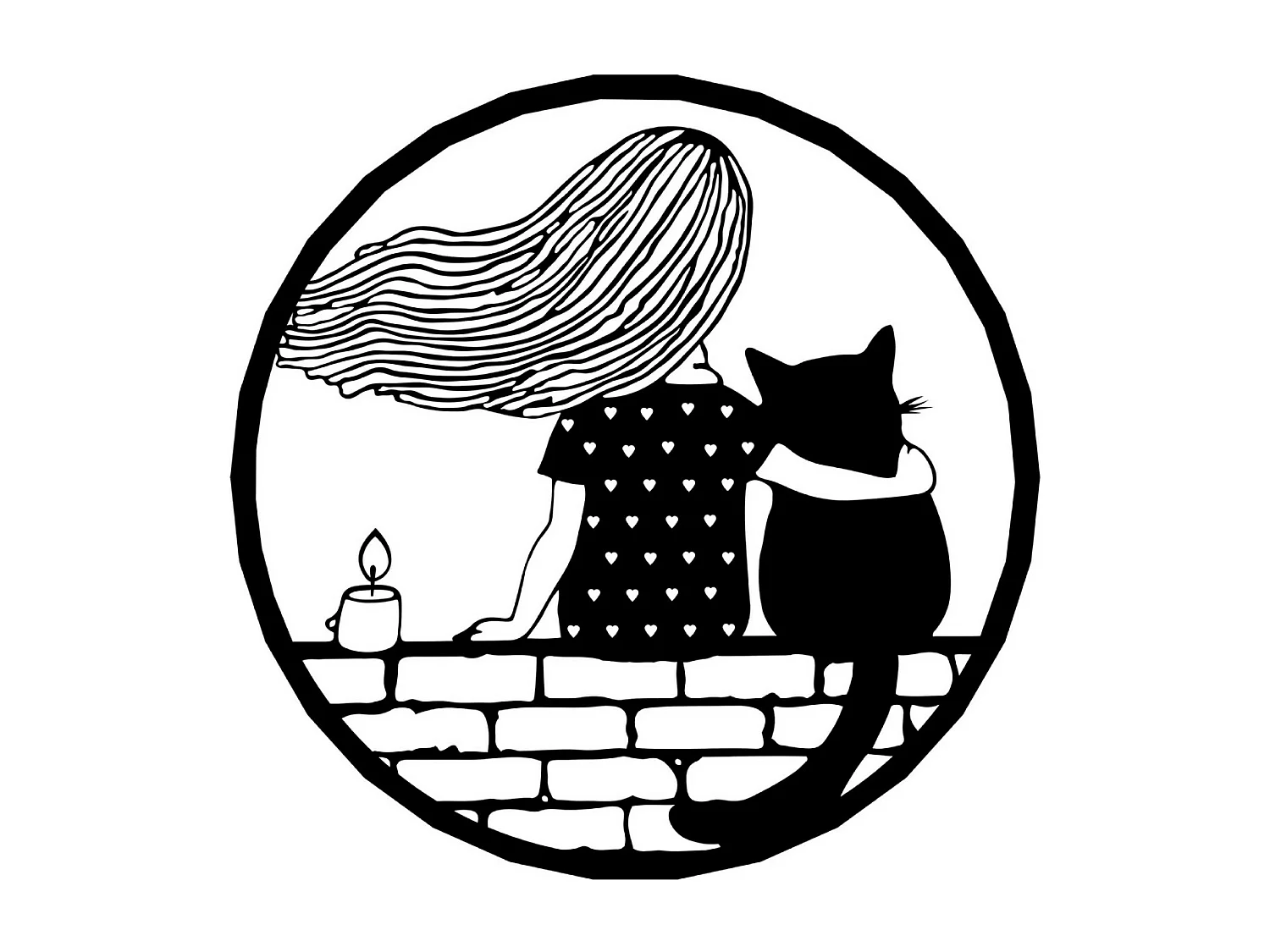 Décoration en Métal Girl and cat, Noir, 60x1,5x60 cm, EPIKASA