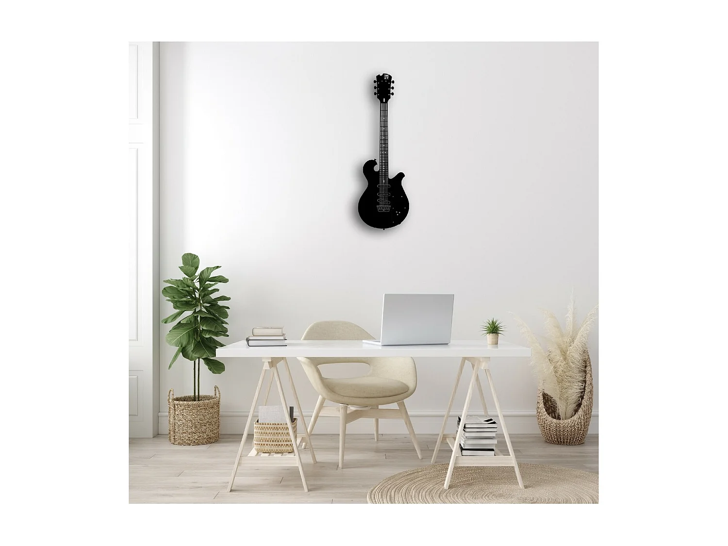 Dekoracja Metalowa Gitara 12, Czarny, 33x1,5x100 cm, EPIKASA