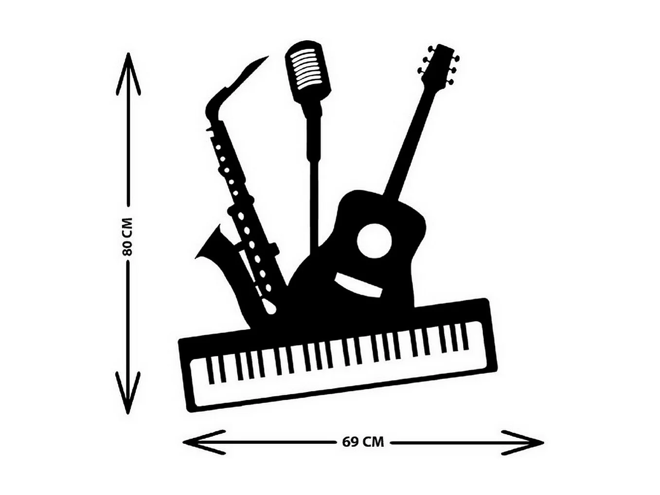 Décoration en Métal Instruments, Noir, 69x1,5x80 cm, EPIKASA