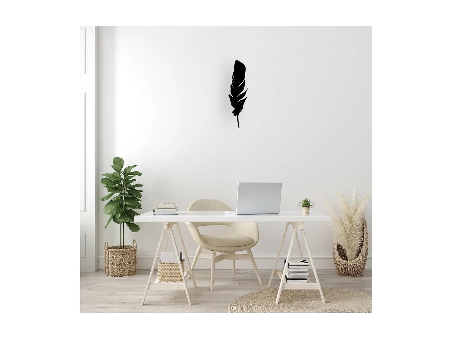 Metalen Decoratie Veer 2 - Zwart - 20x1,5x70 cm - EPIKASA