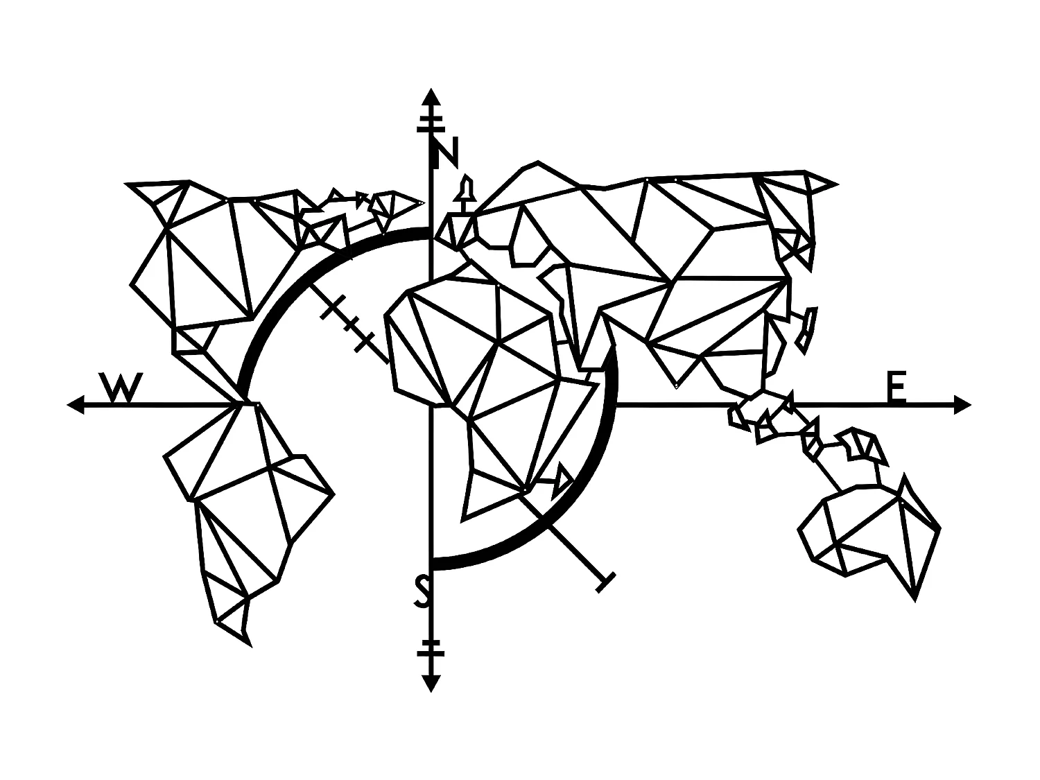 Decoração em Metal Mapa do Mundo 20, Preto, 111x1,5x74 cm, EPIKASA