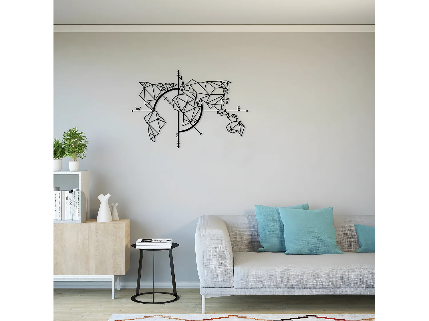 Decoração em Metal Mapa do Mundo 20, Preto, 111x1,5x74 cm, EPIKASA