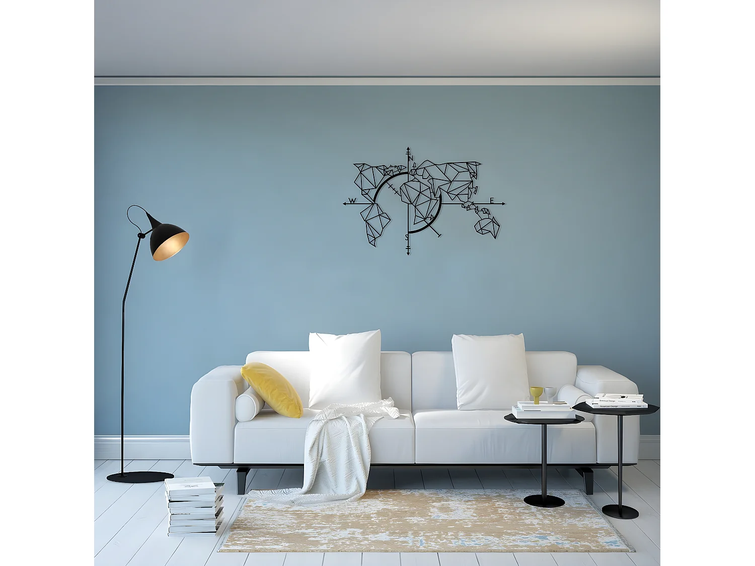 Decoração em Metal Mapa do Mundo 20, Preto, 111x1,5x74 cm, EPIKASA