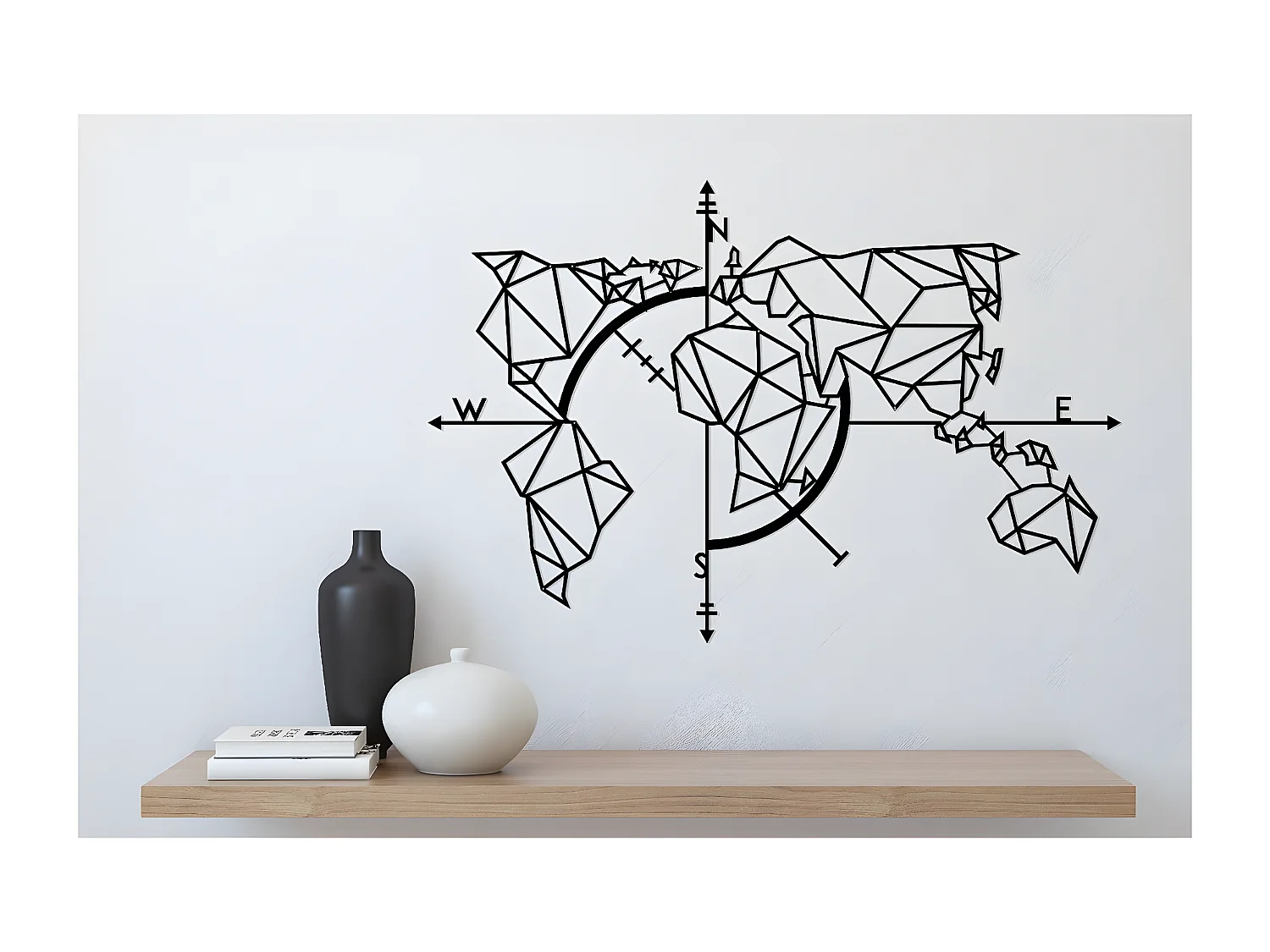 Decoração em Metal Mapa do Mundo 20, Preto, 111x1,5x74 cm, EPIKASA