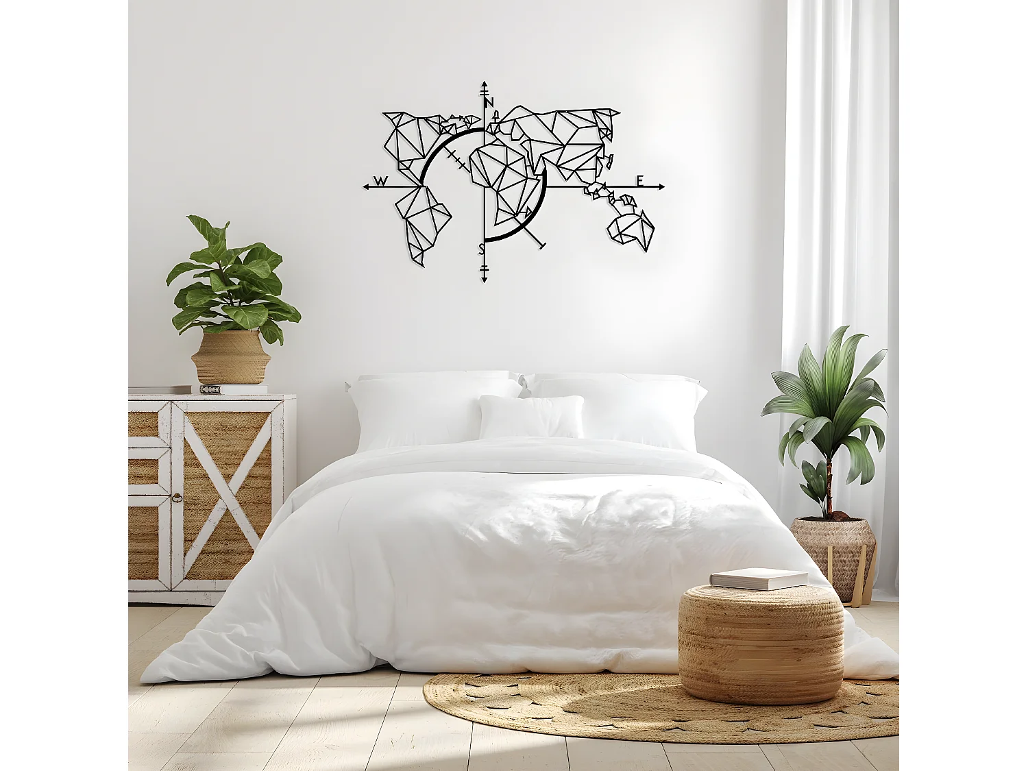 Decoração em Metal Mapa do Mundo 20, Preto, 111x1,5x74 cm, EPIKASA