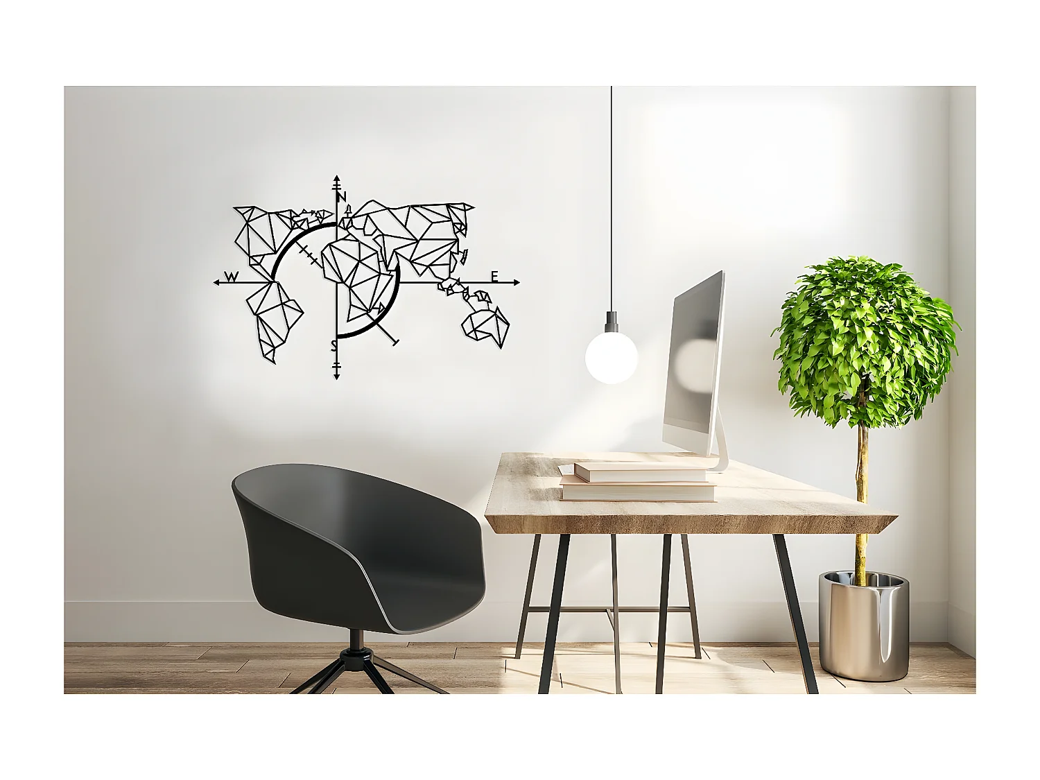 Decoração em Metal Mapa do Mundo 20, Preto, 111x1,5x74 cm, EPIKASA