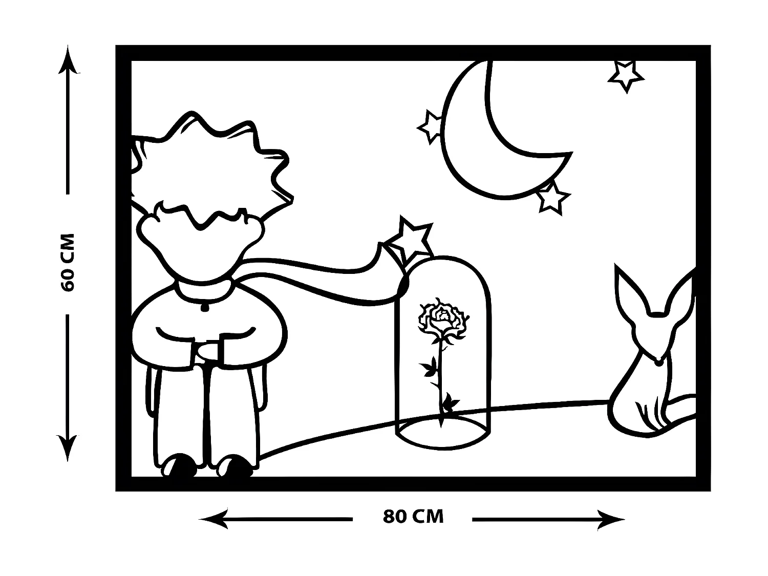 Decoração em Metal Pequeno Príncipe, Preto, 80x1,5x60 cm, EPIKASA