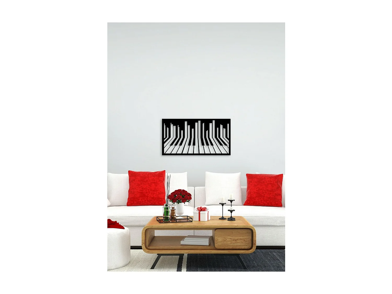 Decoração em Metal Pianoforte 11, Preto, 70x1,5x37 cm, EPIKASA