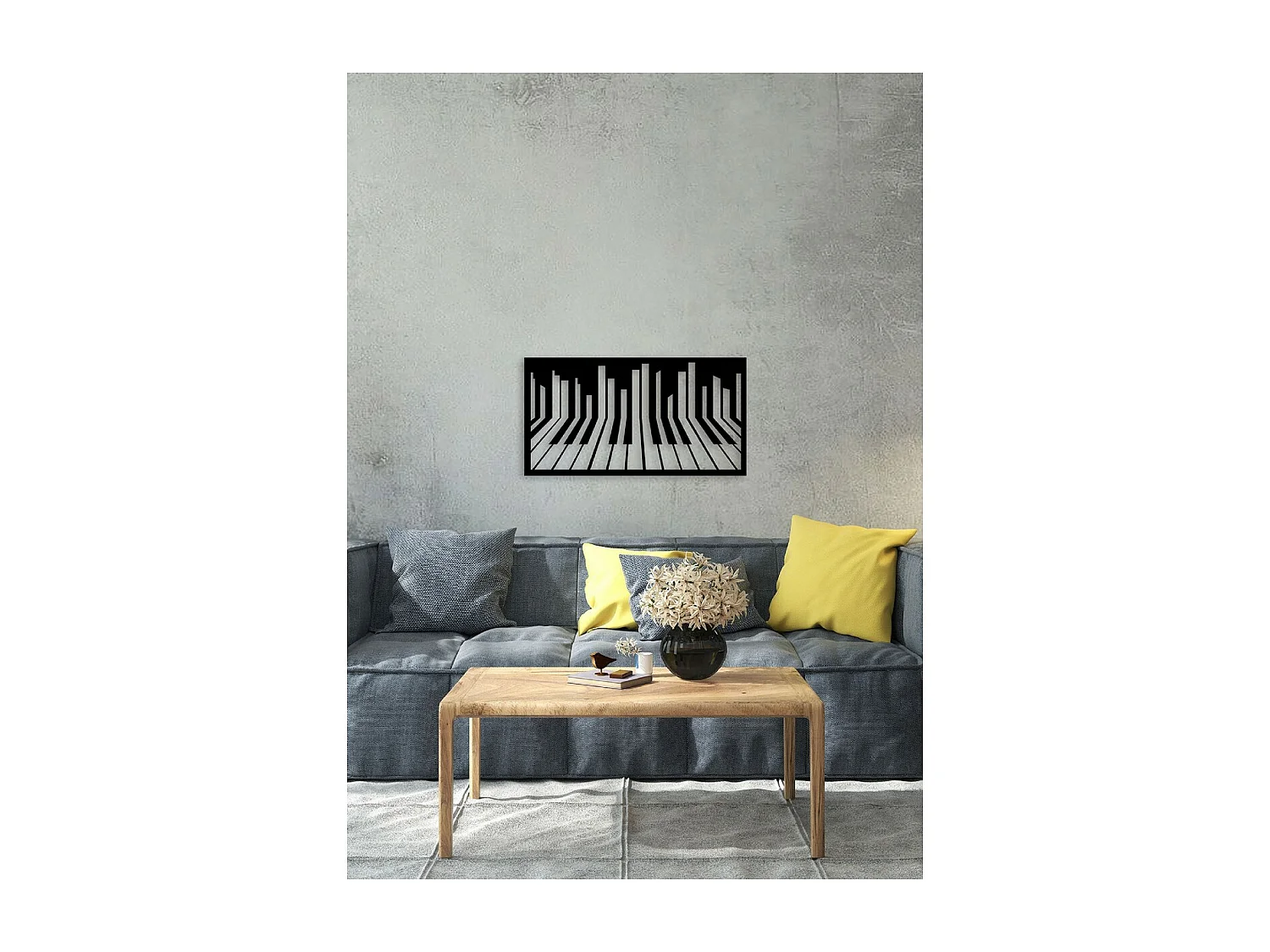 Decoração em Metal Pianoforte 11, Preto, 70x1,5x37 cm, EPIKASA