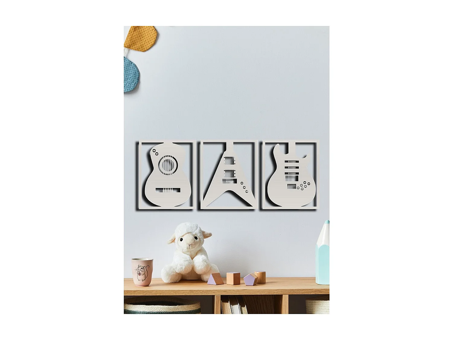 Décoration en Métal Guitare 18, Argent, 180x1,5x73 cm, EPIKASA