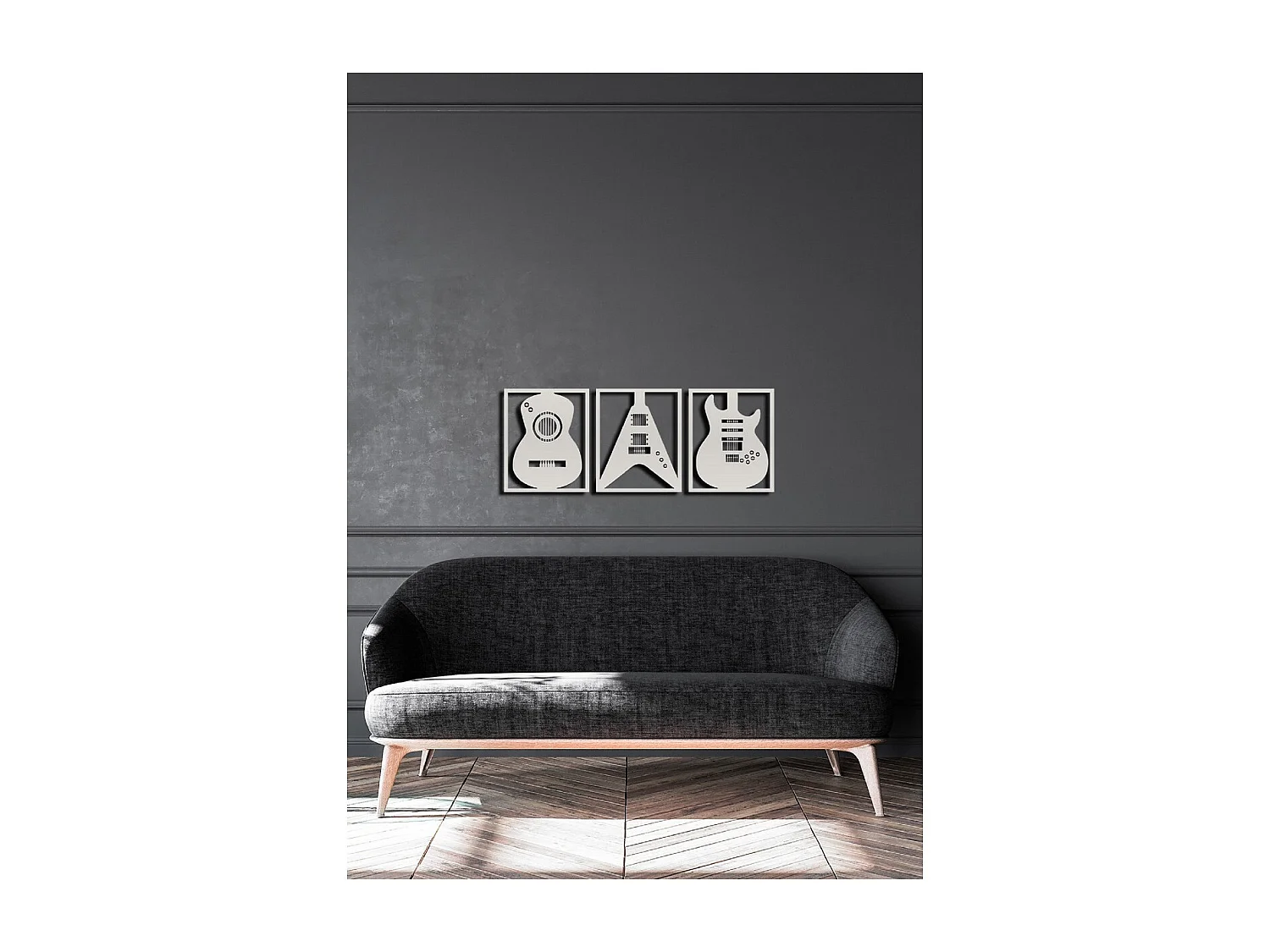 Décoration en Métal Guitare 18, Argent, 180x1,5x73 cm, EPIKASA