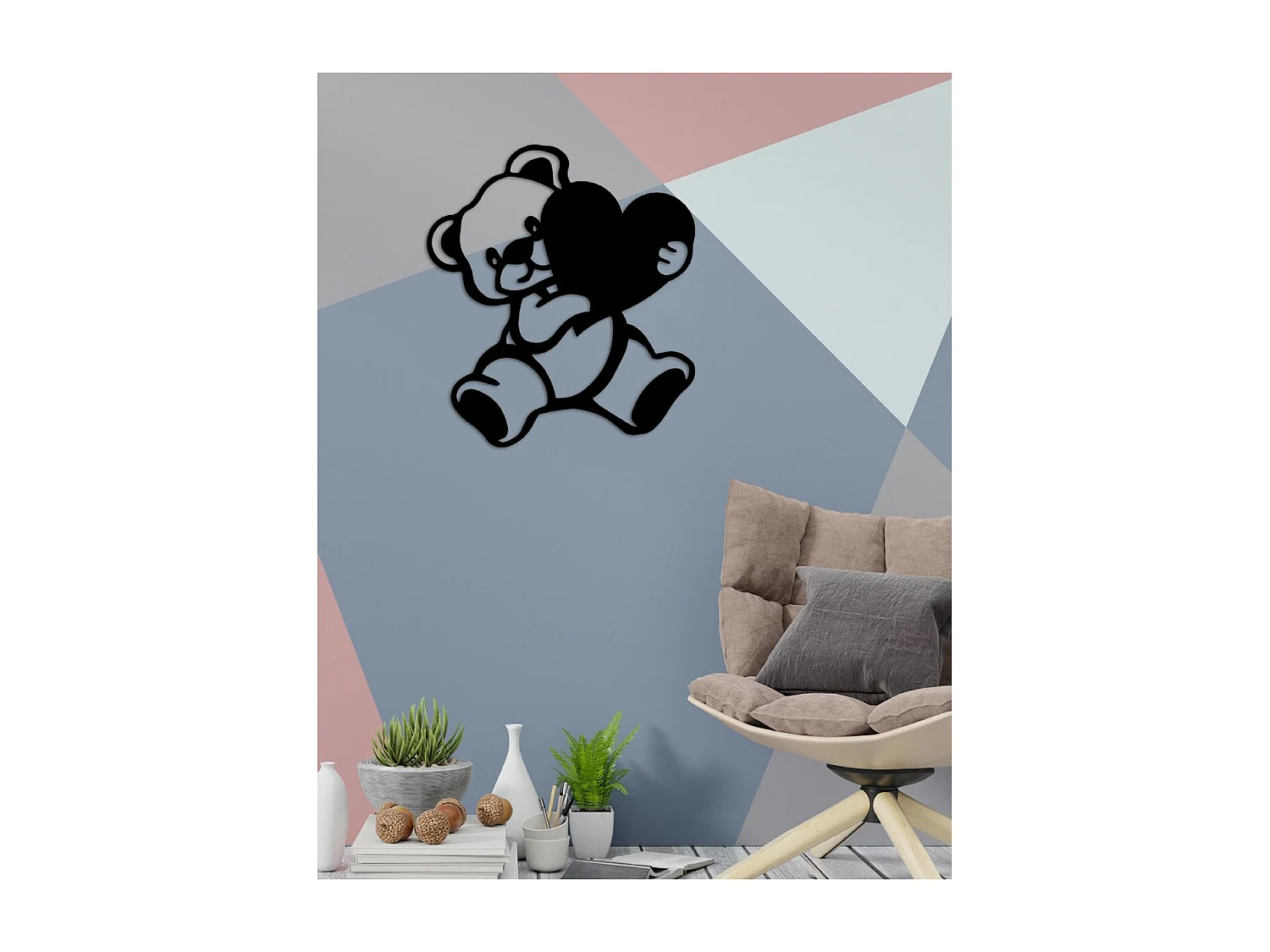 Décoration en Métal Nounours 2, Noir, 58x1,5x65 cm, EPIKASA