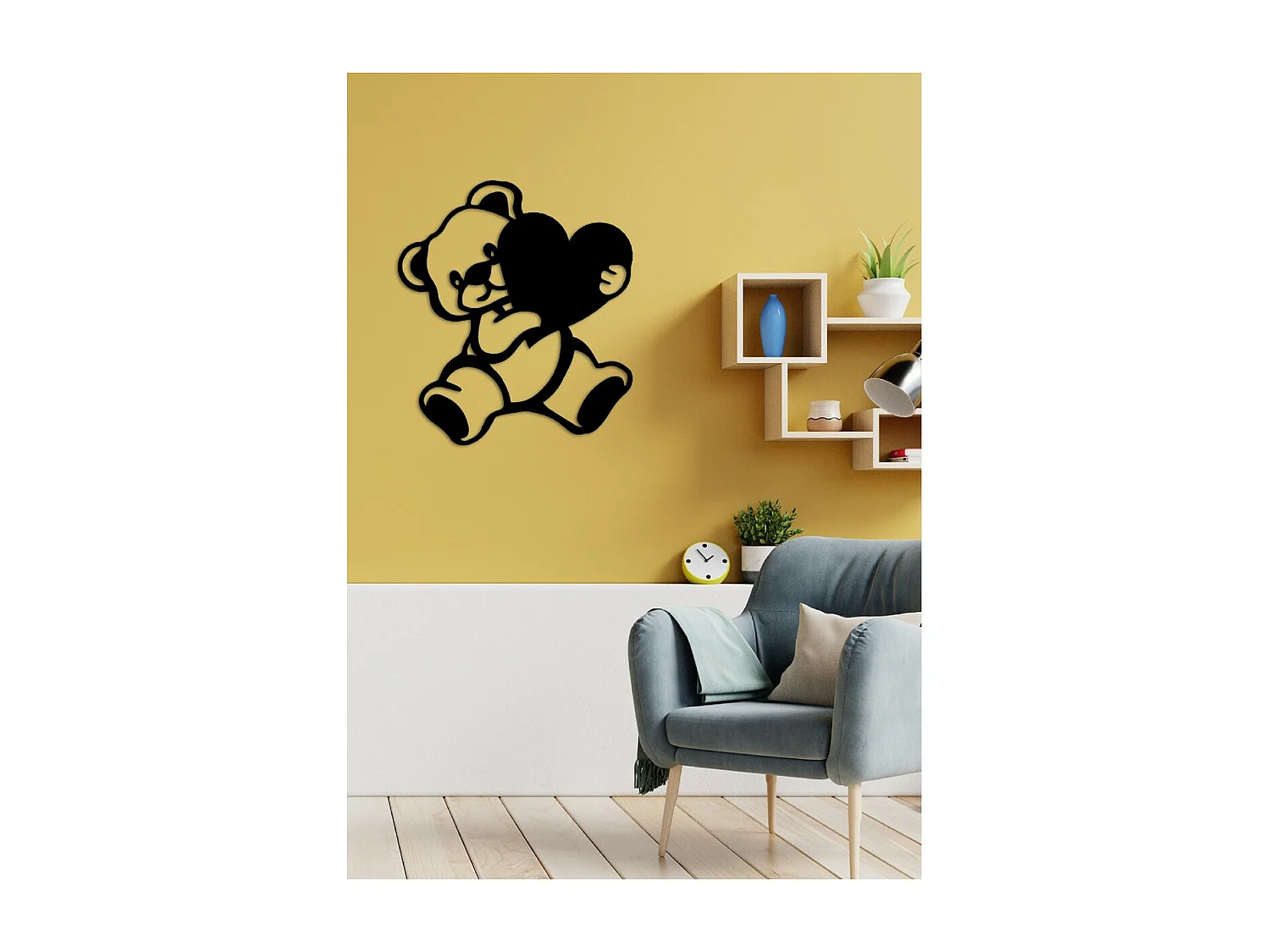 Décoration en Métal Nounours 2, Noir, 58x1,5x65 cm, EPIKASA