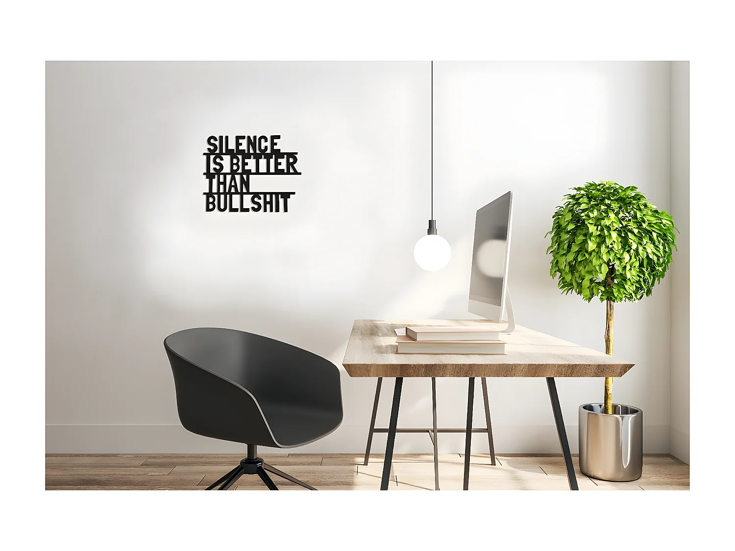 Décoration en Métal Silence, Noir, 50x1,5x40 cm, EPIKASA