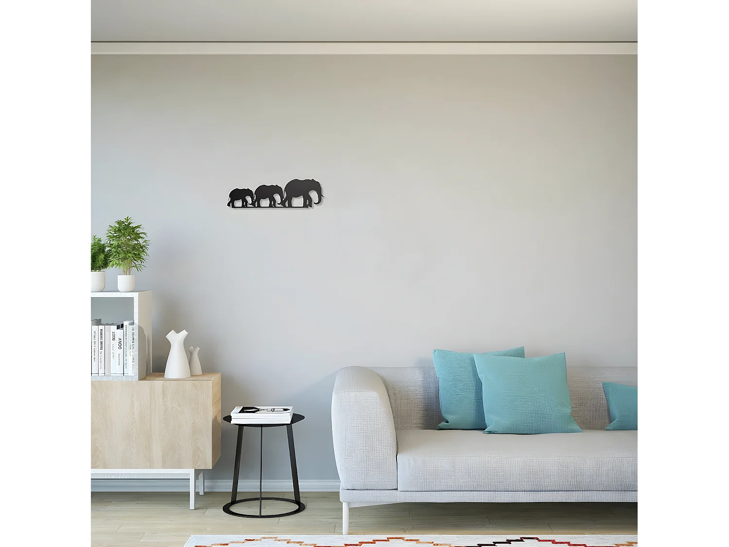 Metalen Decoratie Olifant 4 - Zwart - 50x1,5x15 cm - EPIKASA