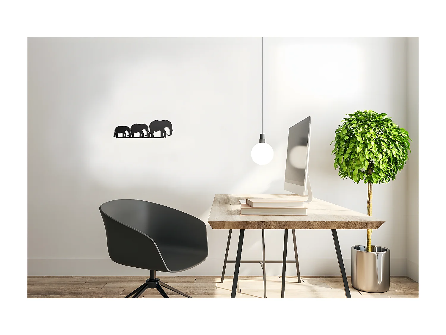 Metalen Decoratie Olifant 4 - Zwart - 50x1,5x15 cm - EPIKASA