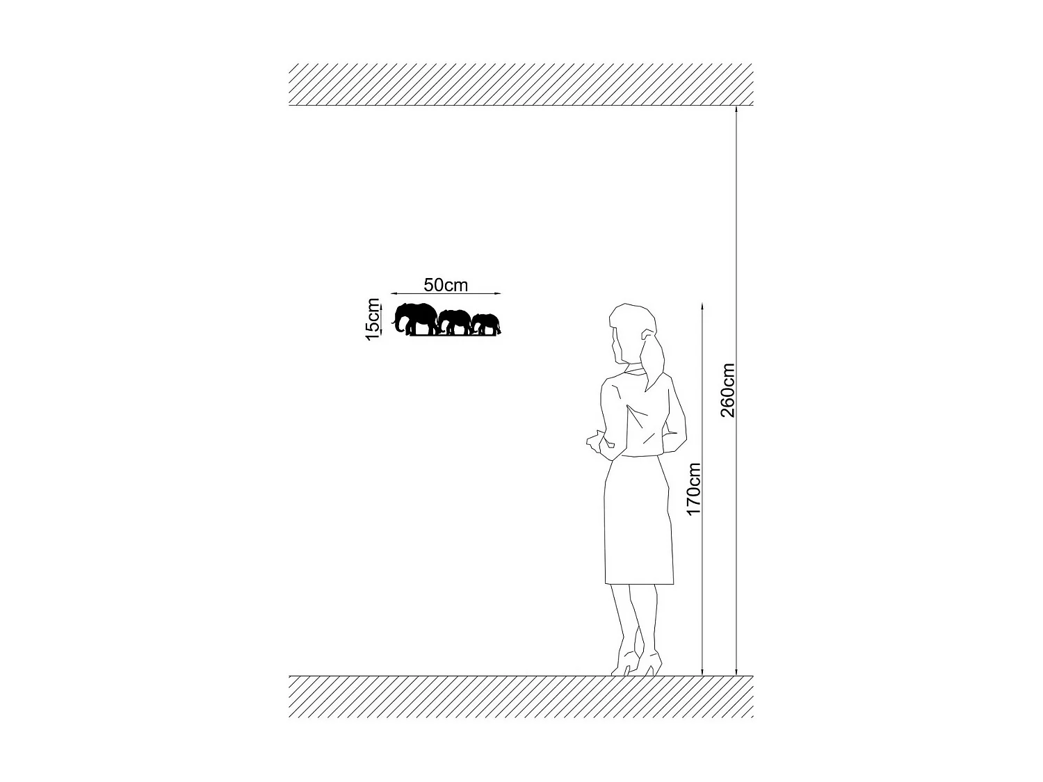 Metalen Decoratie Olifant 4 - Zwart - 50x1,5x15 cm - EPIKASA