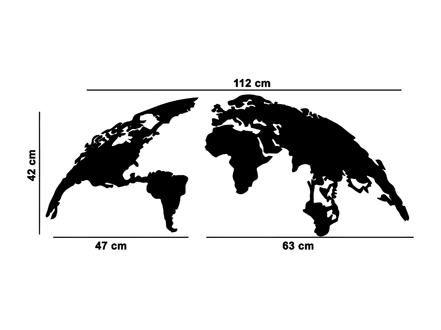 Décoration en Métal Carte du Monde 12, Noir, 112x1,5x42 cm, EPIKASA