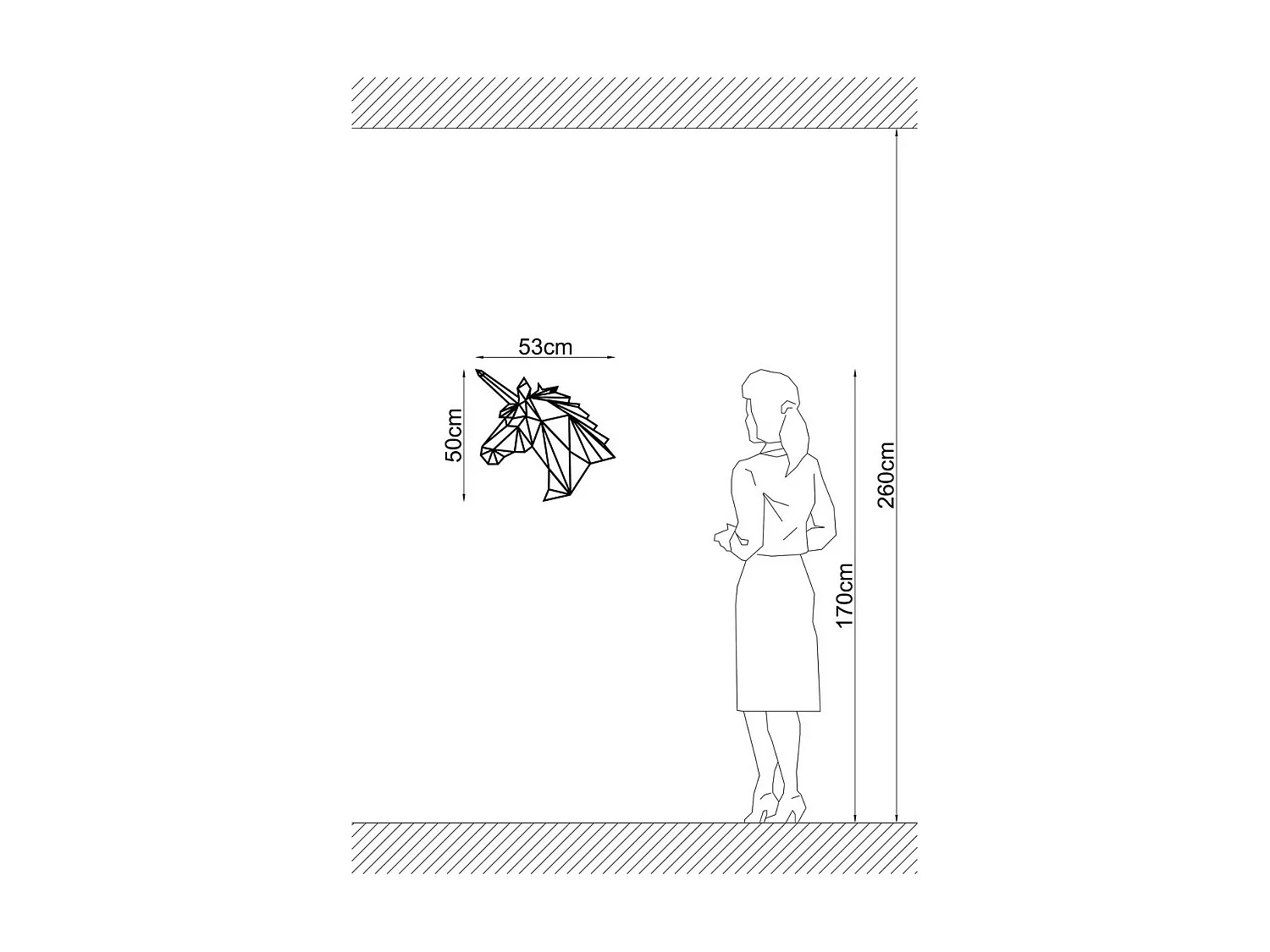 Decoração em Metal Unicórnio, Preto, 53x1,5x50 cm, EPIKASA