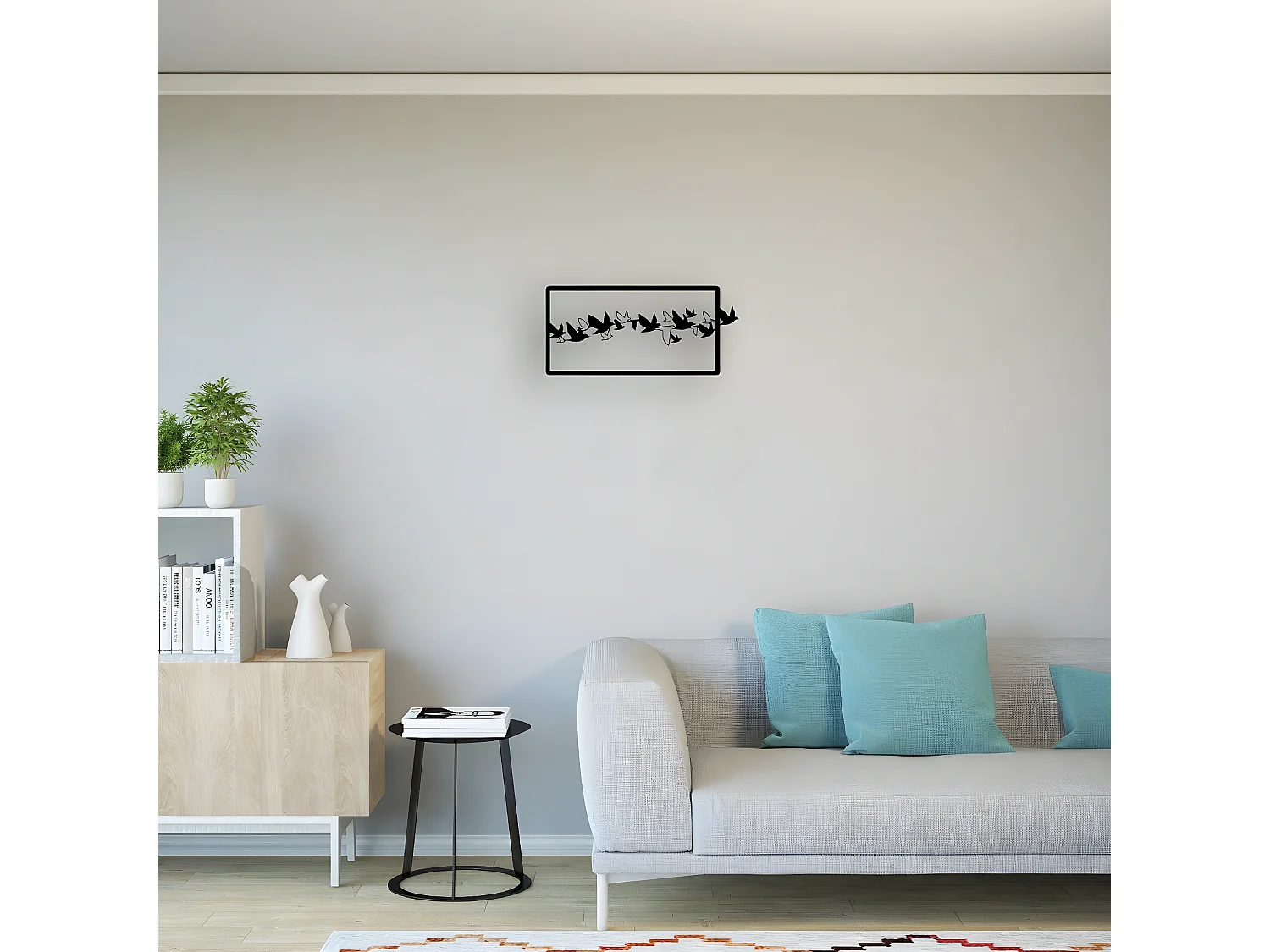 Metalen Decoratie Vogels 2 - Zwart - 55x1,5x25 cm - EPIKASA