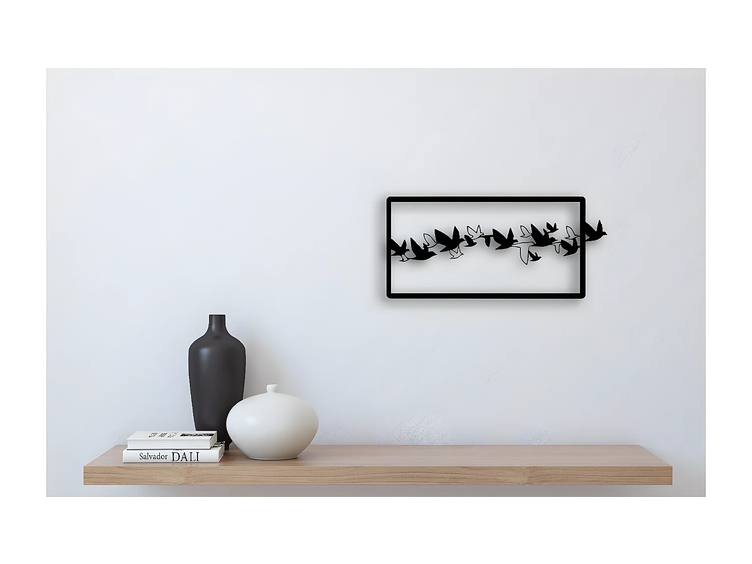 Metalen Decoratie Vogels 2 - Zwart - 55x1,5x25 cm - EPIKASA