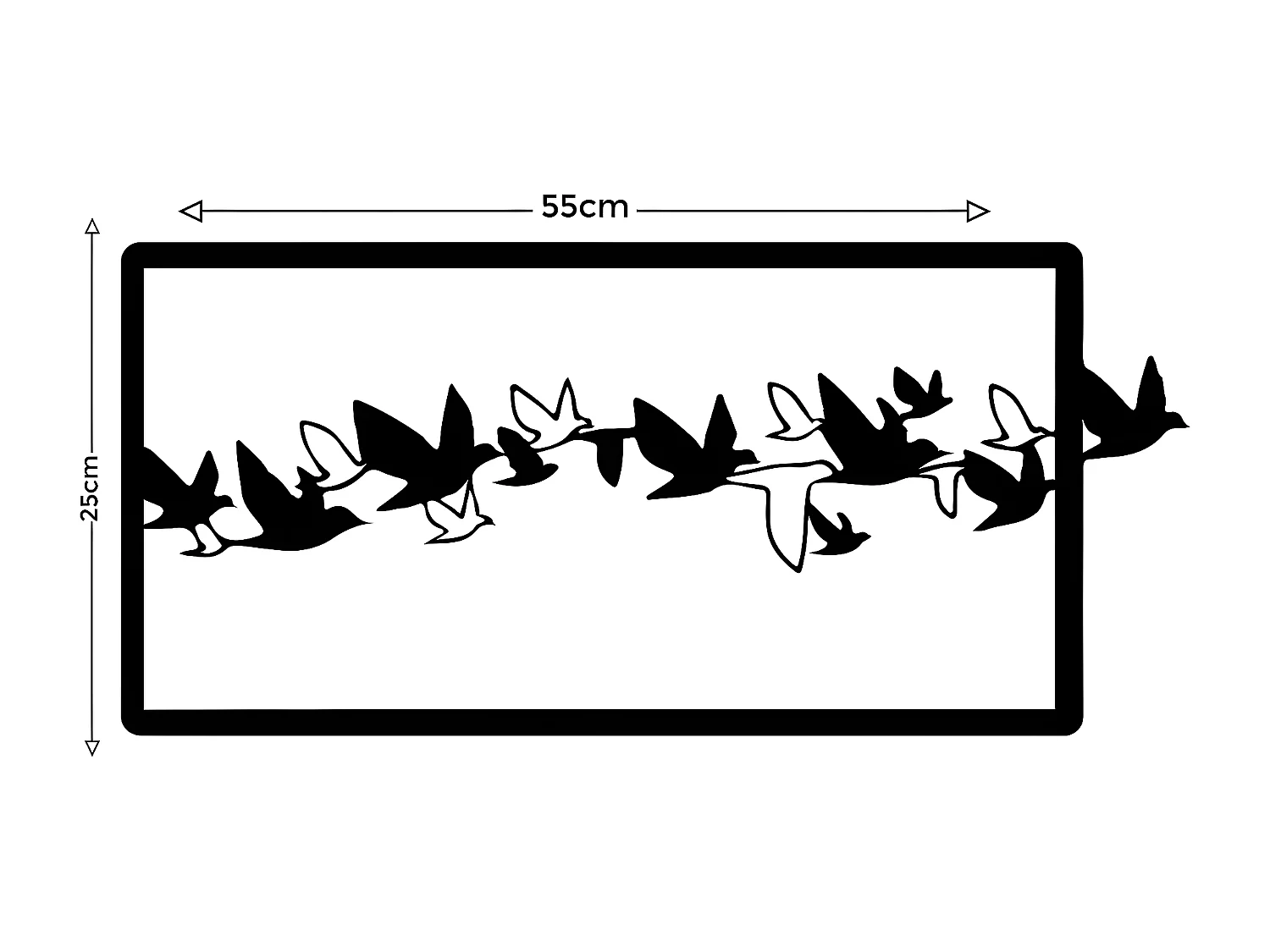 Metalen Decoratie Vogels 2 - Zwart - 55x1,5x25 cm - EPIKASA