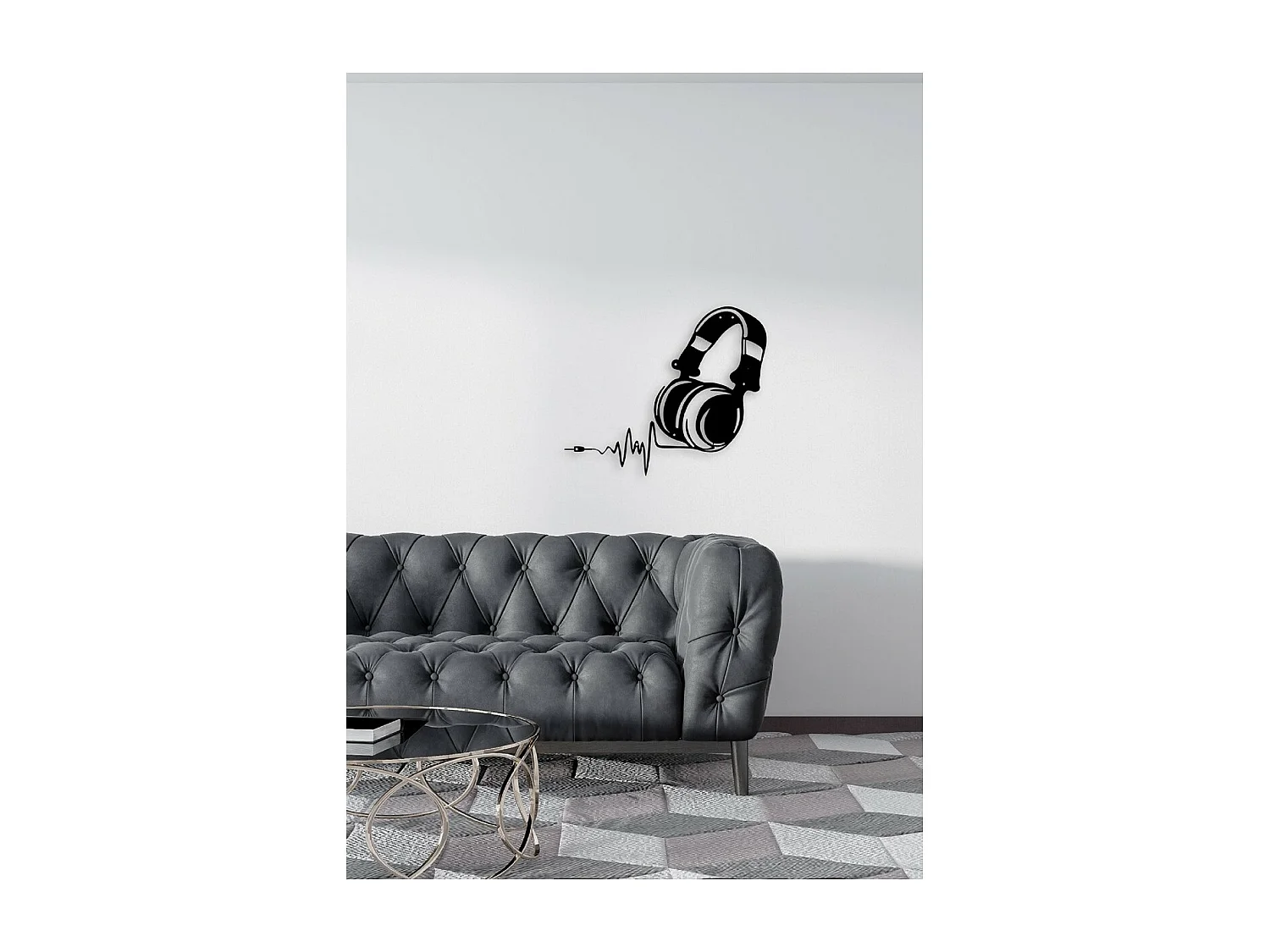 Decoração em Metal Auscultadores de Música 1, Preto, 41x1,5x35 cm, EPIKASA