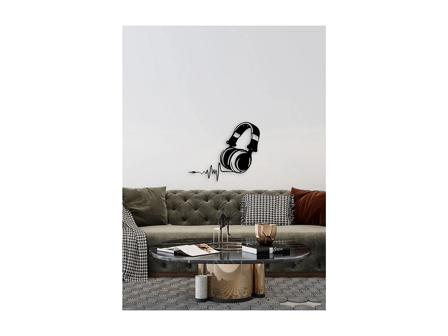 Decoração em Metal Auscultadores de Música 1, Preto, 41x1,5x35 cm, EPIKASA