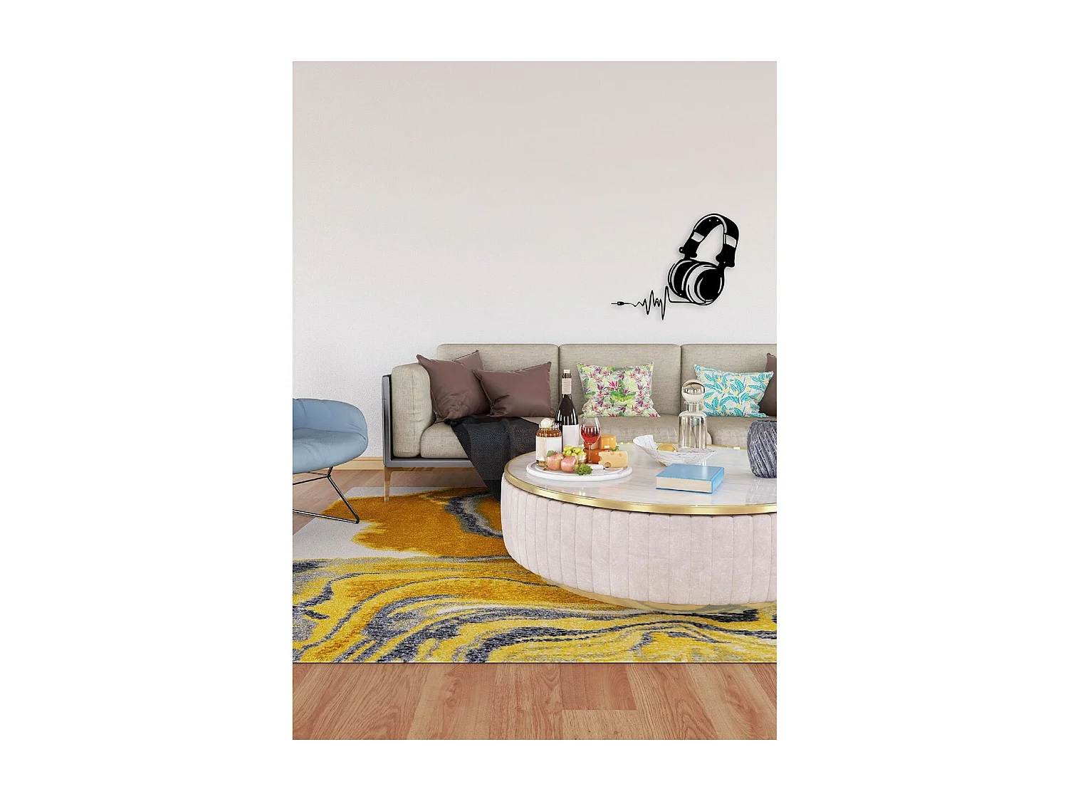 Decoração em Metal Auscultadores de Música 1, Preto, 41x1,5x35 cm, EPIKASA