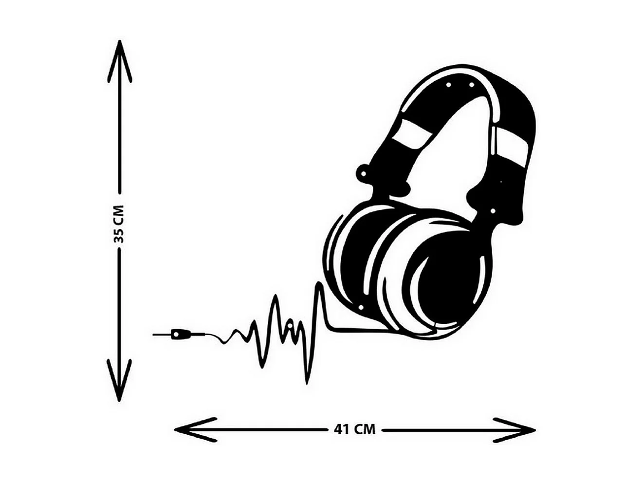 Decoração em Metal Auscultadores de Música 1, Preto, 41x1,5x35 cm, EPIKASA