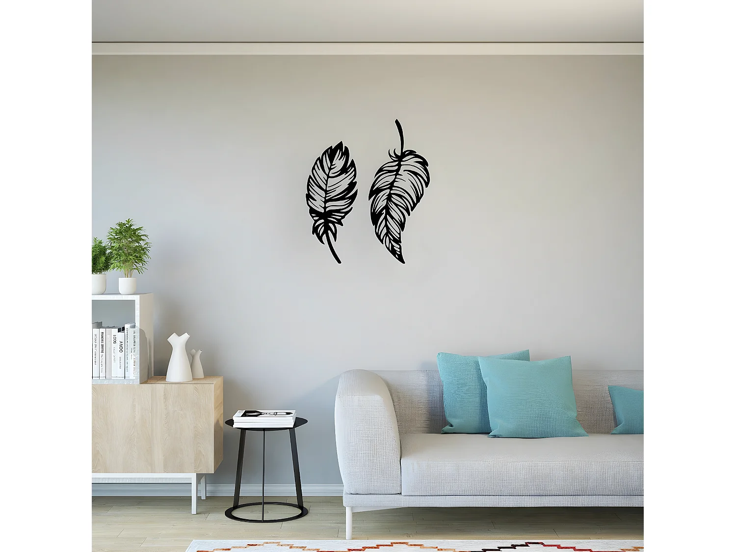 Décoration en Métal Plume 1, Noir, 60x1,5x70 cm, EPIKASA